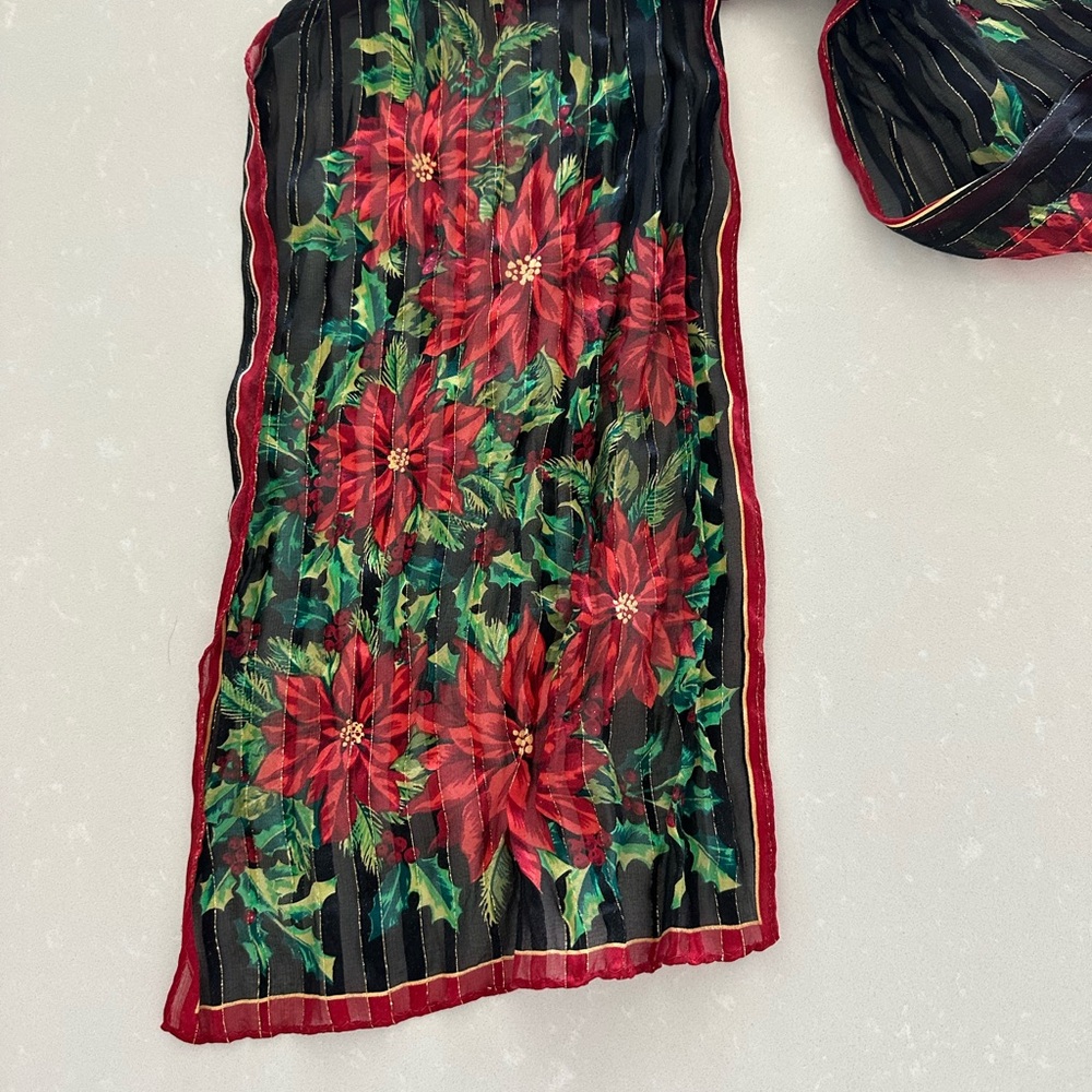 Floral Scarf with Red and Green Design